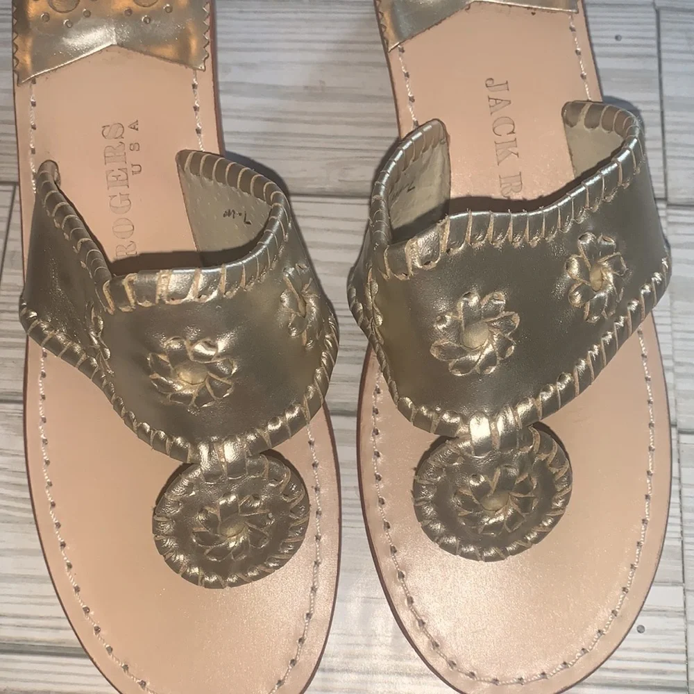 Jack Rogers Gold Leather Thong Sandals for Women